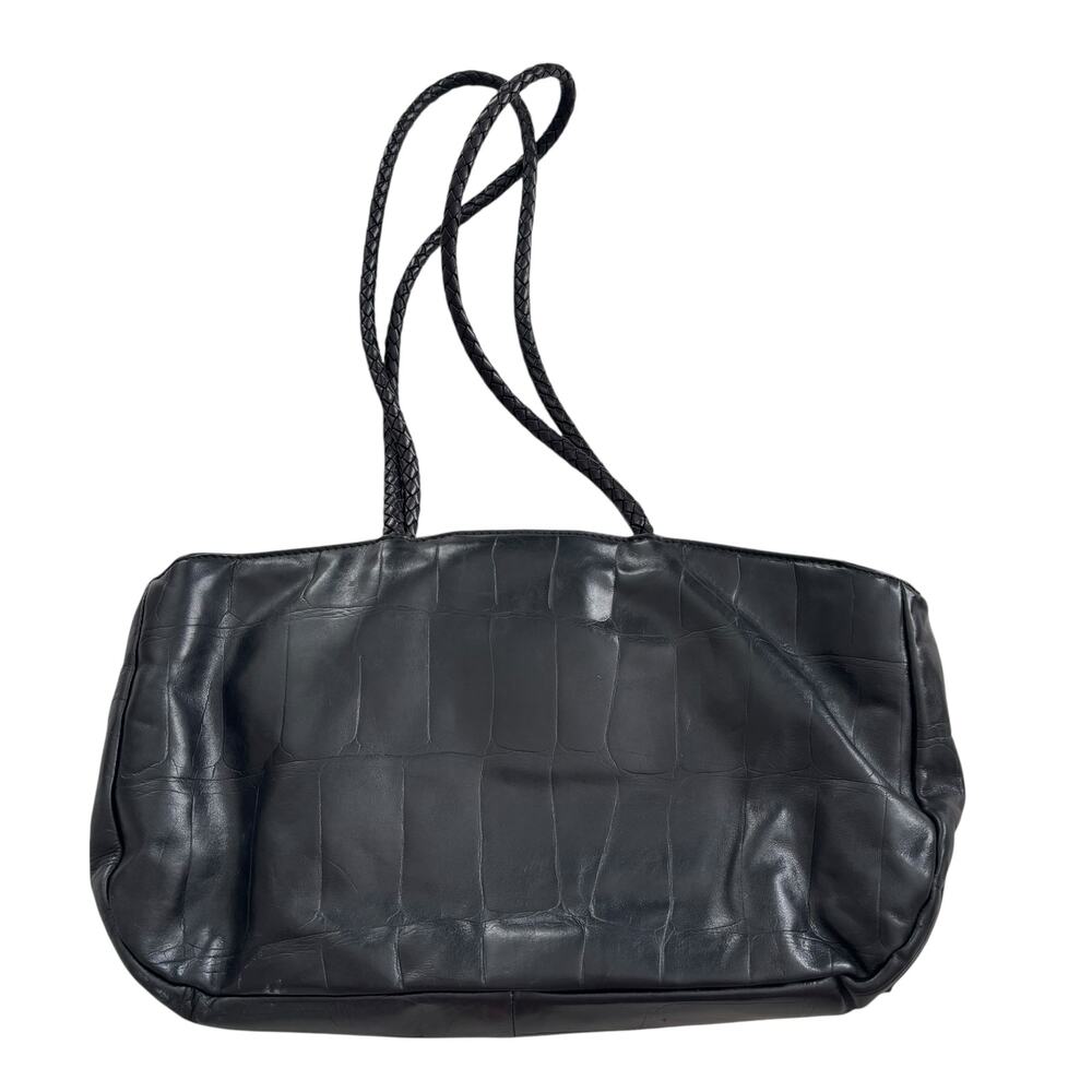 FALOR LE BORSE ITALIAN LEATHER CROC EMBOSSED SHOULDER BAG WOVEN SHOULDER STRAPS